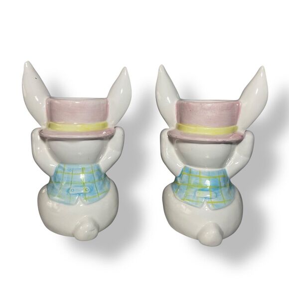 Midwest Lot of 2 Easter Bunny Rabbit Egg Cups Holders Vintage Ceramic Figurines - Picture 4 of 10